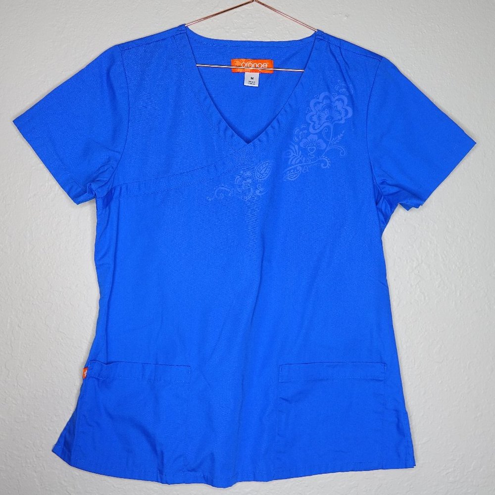 Orange Standard Royal Blue Scrub Top Womens Medium